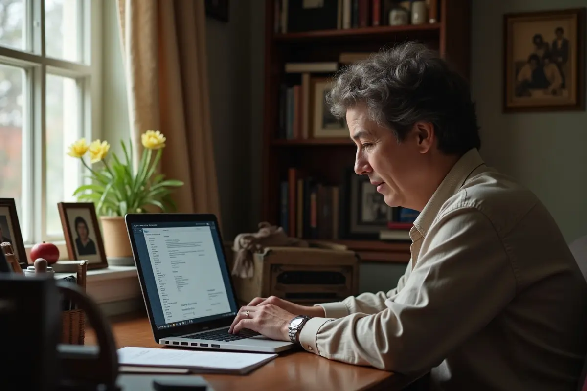 individual searching online obituary database for family information